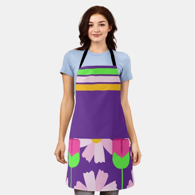 Lebhafte Schürze mit Blumen - ein Farbenspiel (Getragen)