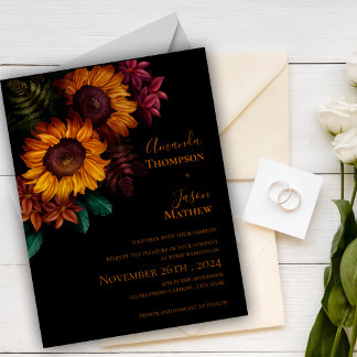 Lebhafte Schwarz Burnt Orange Floral Moderne Hochz Einladungspostkarte