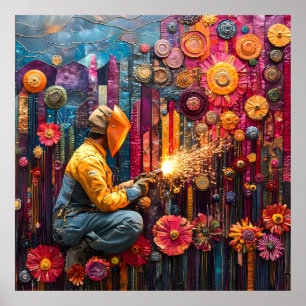 Lebhafte Schweißkunst - Welder in der floralen Ind Poster