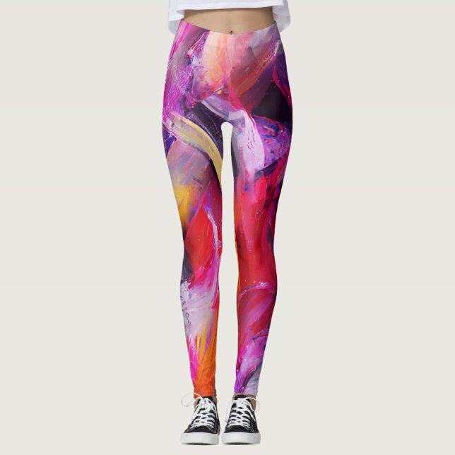 Lebhafte, schwindende rote Rollen Leggings (Vorderseite)