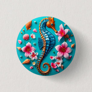 Lebhafte Seepferd- und Korallenriff-Szene Button