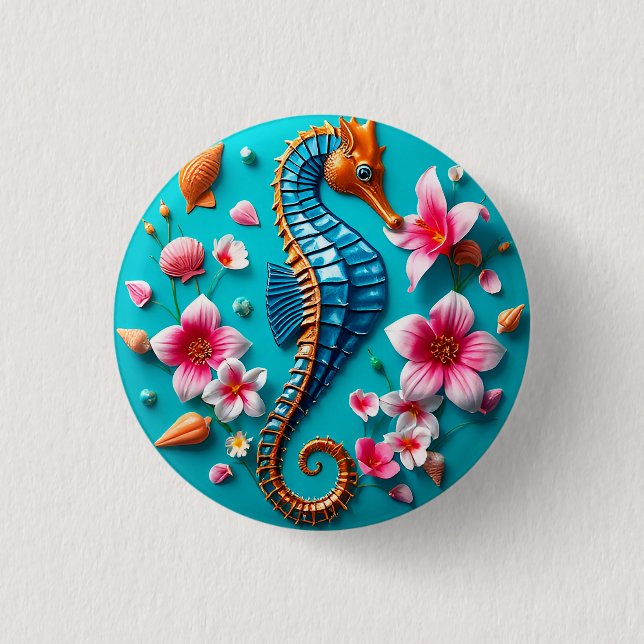Lebhafte Seepferd- und Korallenriff-Szene Button (Vorderseite)