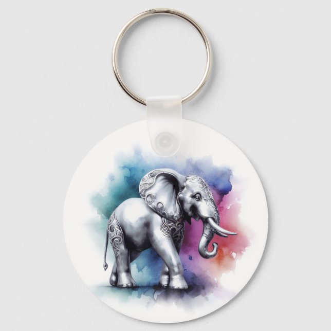 Lebhafte Silber Elephant Watercolor Schlüsselanhänger (Vorderseite)
