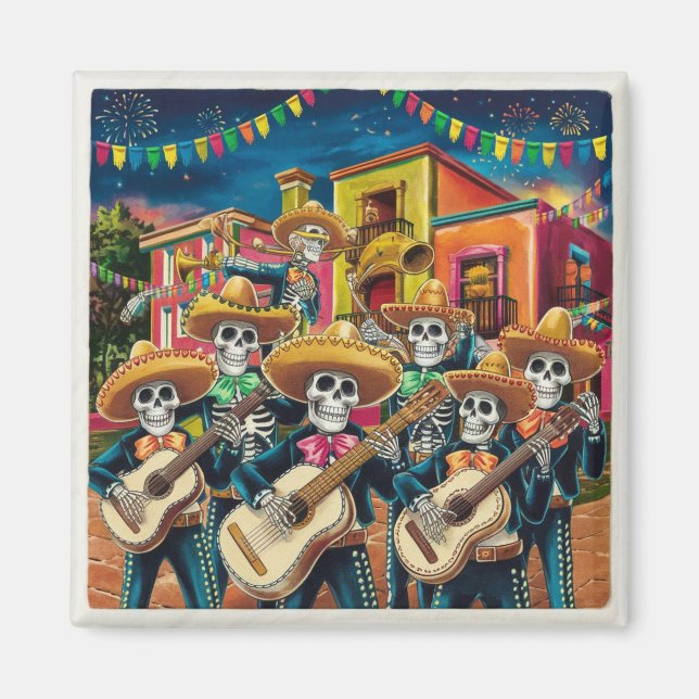 Lebhafte Skeleton Mariachi Band Día de Los muertos Magnet (Vorne)