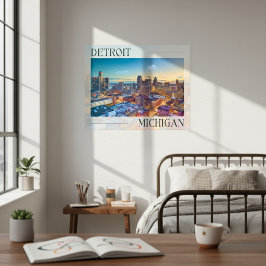 Lebhafte Skyline von Detroit bei Sunset Poster