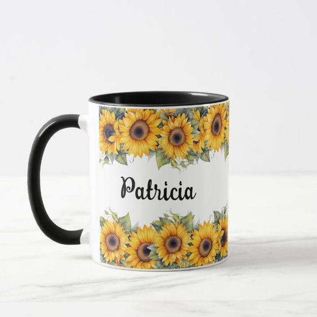 Lebhafte Sonnenblumen | Moderne Gelbblume Tasse (Links)
