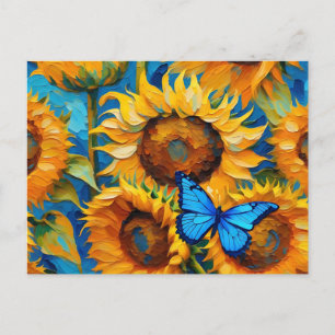 Lebhafte Sonnenblumen und Schmetterlinge Postkarte