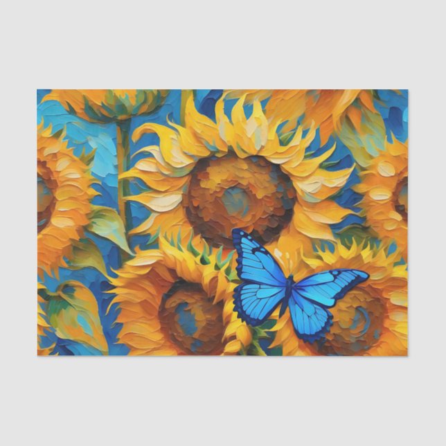 Lebhafte Sonnenblumen und Schmetterlinge Seidenpapier (Vorderseite)