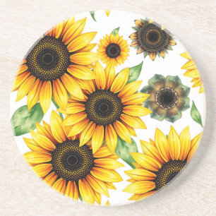 Lebhafte Sonnenblumen Wasserfarben-Muster Getränkeuntersetzer