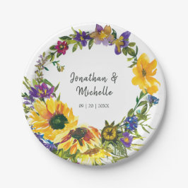 Lebhafte Sonnenblumen-Wildblumen Blumenzehen Pappteller