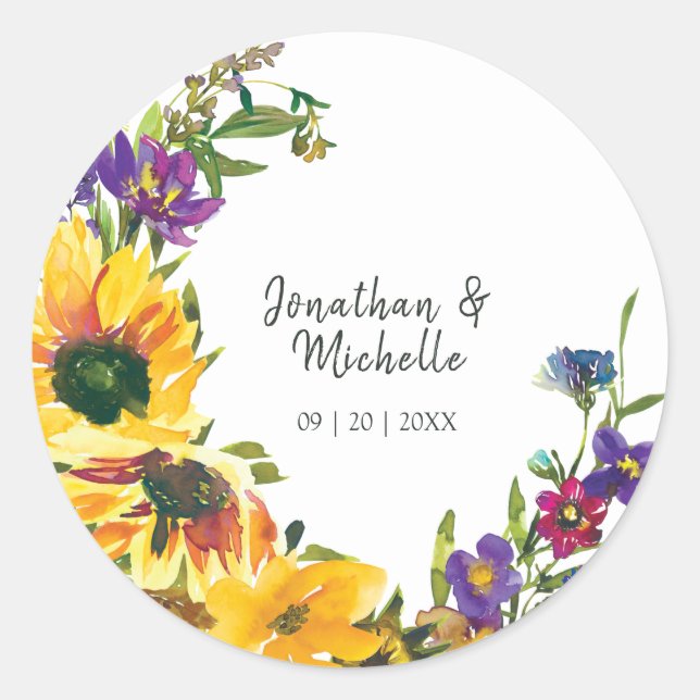 Lebhafte Sonnenblumen-Wildblumen Blumenzehen Runder Aufkleber (Vorderseite)