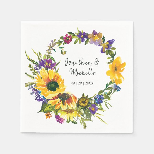 Lebhafte Sonnenblumen-Wildblumen Blumenzehen Serviette (Vorderseite)