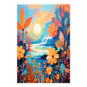 Lebhafte Sonnenuntergänge, florale Landschaft Kuns Fotodruck