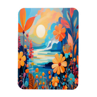 Lebhafte Sonnenuntergänge, florale Landschaft Kuns Magnet