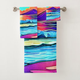 Lebhafte Sonnenuntergangslandschaft Badhandtuch Set