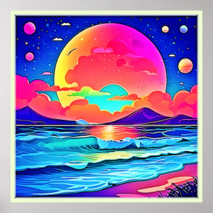 Lebhafte Sonnenuntergangslandschaft Poster