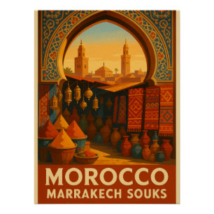 Lebhafte Souks von Marrakesch, Marokko Poster