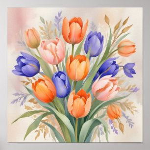 Lebhafte Spring Bouquet - Tulips in Vollblut Poster