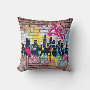 Lebhafte, sprühfarbene Stadtlinie" Kissen