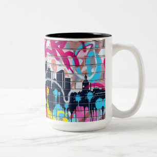 Lebhafte, sprühfarbene Stadtlinie Zweifarbige Tasse
