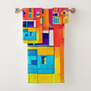 Lebhafte Stadtlandschaft Dreamscape Kunst Badhandtuch Set