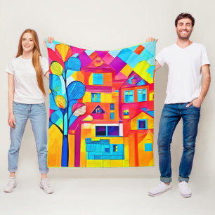 Lebhafte Stadtlandschaft Dreamscape Kunst Fleecedecke
