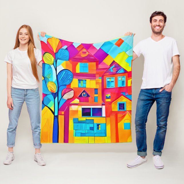 Lebhafte Stadtlandschaft Dreamscape Kunst Fleecedecke (Beispiel)