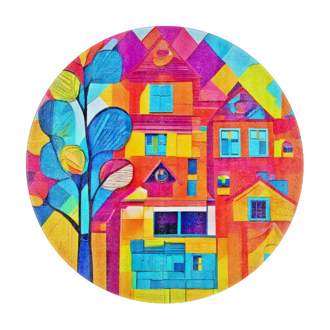 Lebhafte Stadtlandschaft Dreamscape Kunst Schneidebrett (Vorderseite)