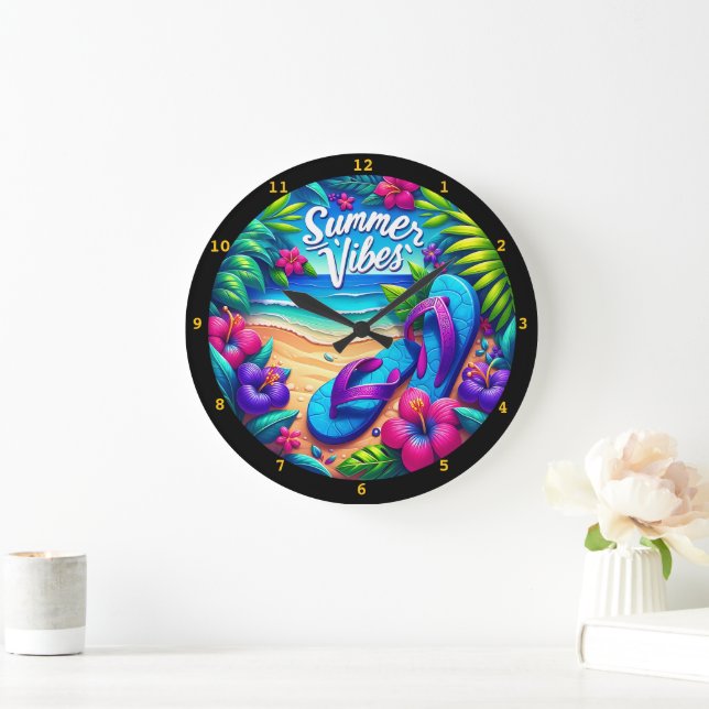 Lebhafte "Summer Vibes" Beach Wall Große Wanduhr (Zuhause)