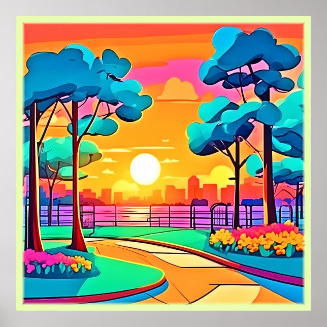 Lebhafte Sunset Cityscape Poster (Vorne)