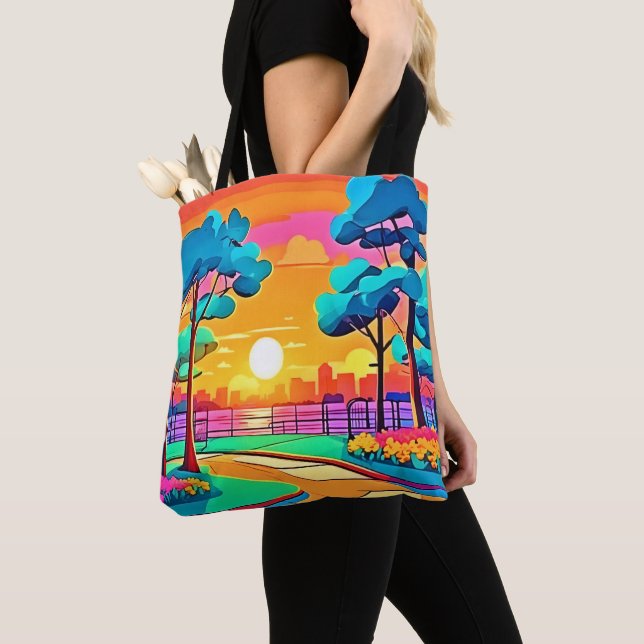 Lebhafte Sunset Cityscape Tasche (Von Nahem)