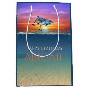 Lebhafte Sunset Delphine springen Ozean Geburtstag Mittlere Geschenktüte