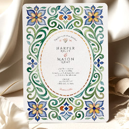 Lebhafte Talavera Tile Flora Hochzeit Einladung