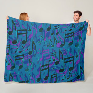 Lebhafte tanzende Musiknoten Blue Green Upbeat Fleecedecke