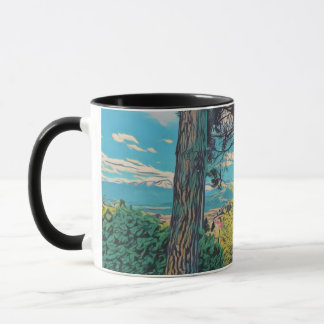 Lebhafte Tasse des Herbstpfades
