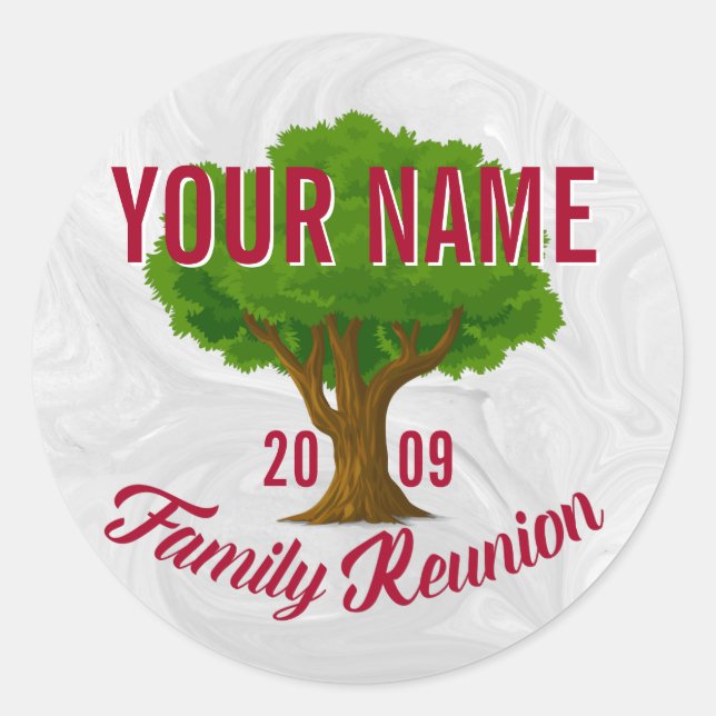 Lebhafte Tree Personalisiert Family Wiedersehen Runder Aufkleber (Vorderseite)