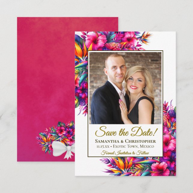 Lebhafte Tropengarten-Blume & Foto-Hochzeiten Save The Date (Vorne/Hinten)