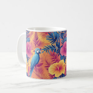 Lebhafte tropische Blätter und Parrots Sommermuste Kaffeetasse
