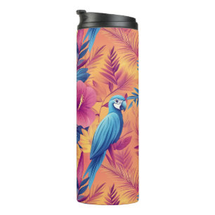 Lebhafte tropische Blätter und Parrots Sommermuste Thermosbecher