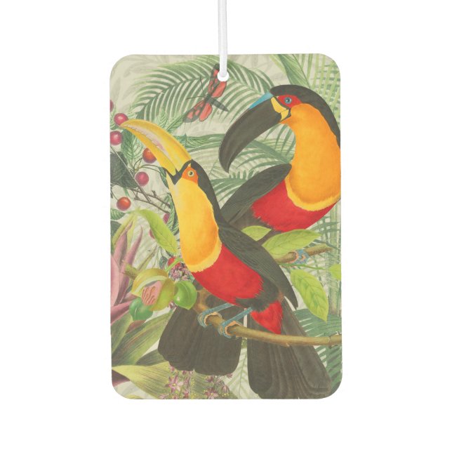 Lebhafte tropische Vögel Kunst Exotischer Dschunge Autolufterfrischer (Vorderseite)