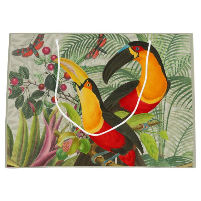 Lebhafte tropische Vögel Kunst Exotischer Dschunge Große Geschenktüte (Vorderseite)