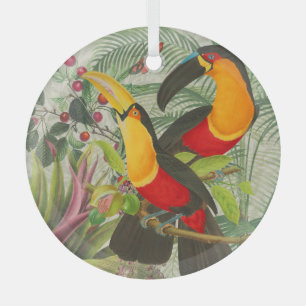 Lebhafte tropische Vögel Kunst Exotischer Dschunge Ornament Aus Glas