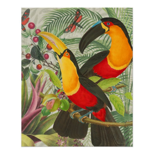 Lebhafte tropische Vögel Kunst Exotischer Dschunge Poster (Vorderseite)