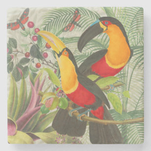 Lebhafte tropische Vögel Kunst Exotischer Dschunge Steinuntersetzer