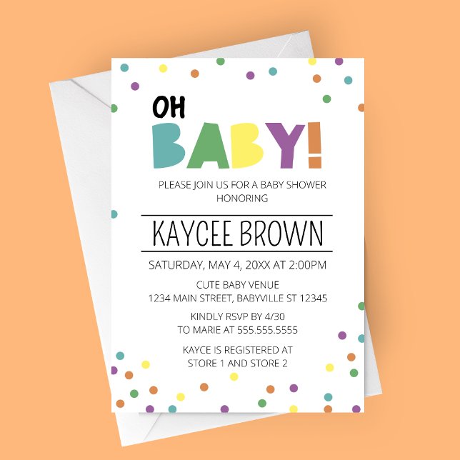 Lebhafte Typografie Oh Baby Shower Einladung (Oh Baby Vibrant Typography Baby Shower Invitation)