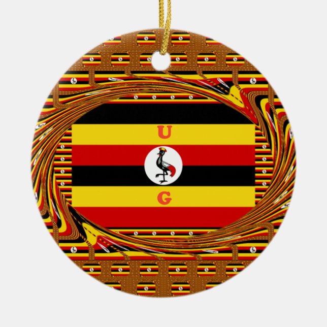 Lebhafte ugandische Flag-Inspirierte Kunst Keramik Ornament (Vorne)