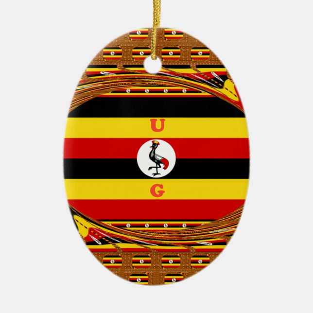 Lebhafte ugandische Flag-Inspirierte Kunst Keramikornament (Vorne)