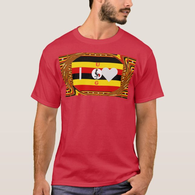 Lebhafte ugandische Flag-Inspirierte Kunst T-Shirt (Vorderseite)