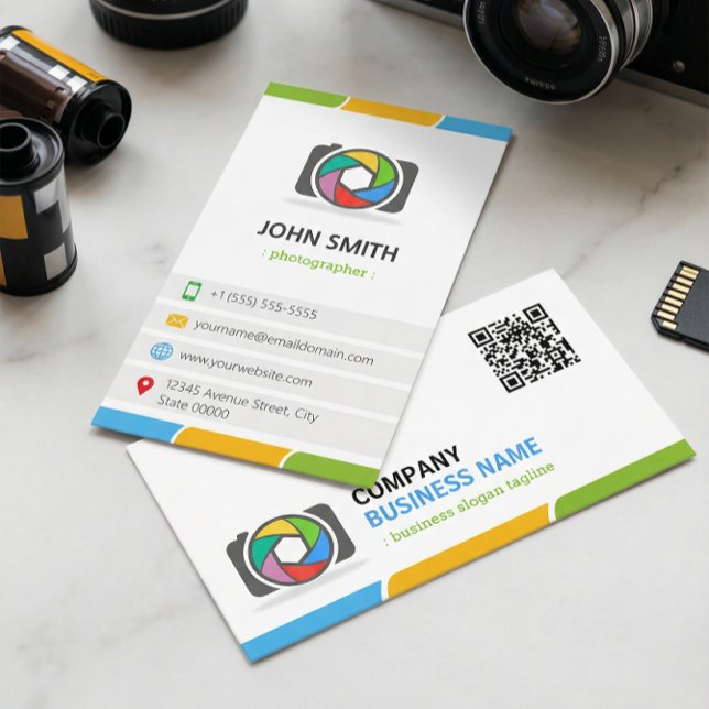 Lebhafte und farbenfrohe Fotografie mit QR-Code Visitenkarte (Von Creator hochgeladen)