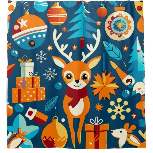 Lebhafte und farbenfrohe Weihnachtsmuster Duschvorhang (Vorderseite)